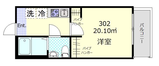 ランドコート(1K/3階)の間取り写真