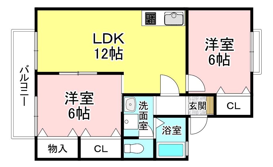 アグリンビレッジA棟(2LDK/2階)の間取り写真