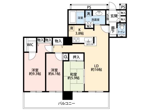 ローレルタワー難波(3LDK/30階)の間取り写真