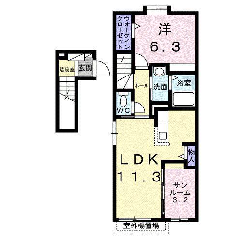 グロリオサ川根(1LDK/2階)の間取り写真