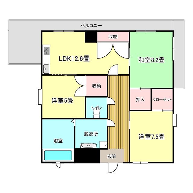 辰巳町セピア館(3LDK/6階)の間取り写真
