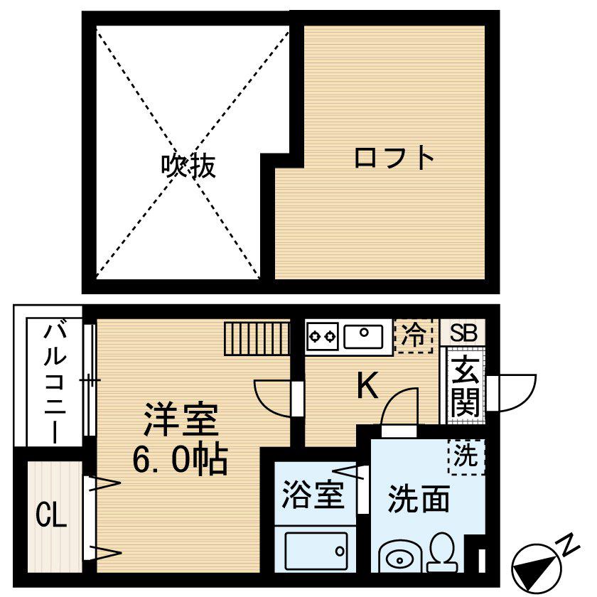 スマイルグラート吉塚(1K/2階)の間取り写真