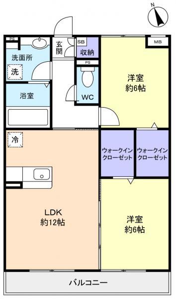 ドルチェ・アンナB(2LDK/2階)の間取り写真