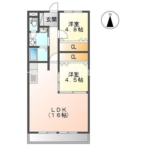 タウンハイツ平南(2LDK/2階)の間取り写真