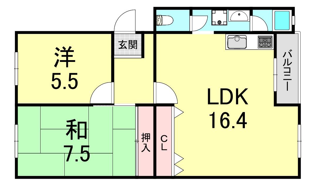 星陵台2号棟(2LDK/5階)の間取り写真