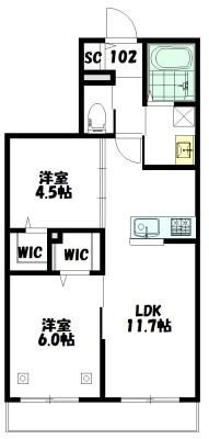 ROUGE下北沢(2SLDK/1階)の間取り写真