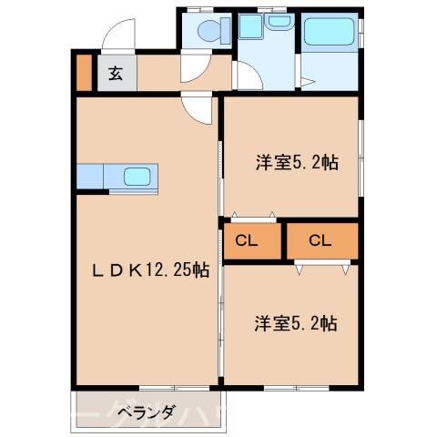 NR20 F棟(2LDK/2階)の間取り写真