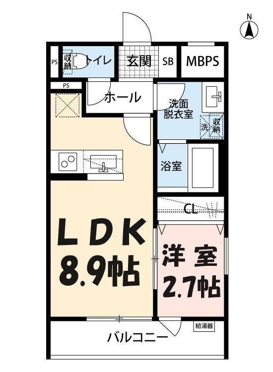リーブルファイン越谷東大沢(1LDK/1階)の間取り写真
