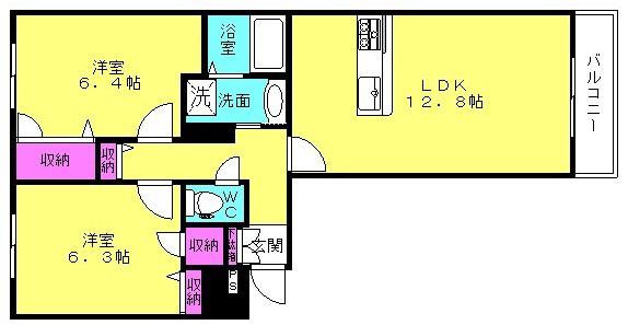 シャーメゾン粟津(2LDK/1階)の間取り写真