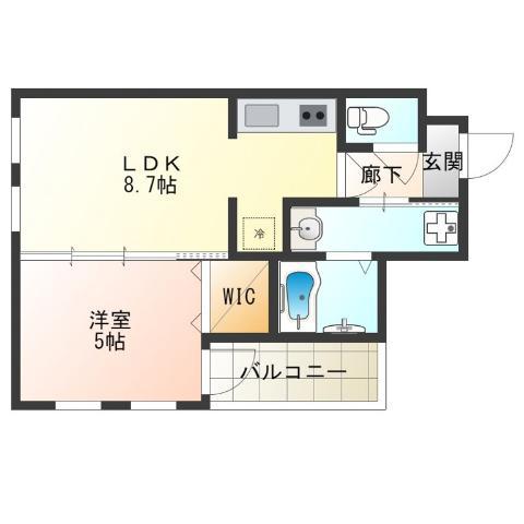 ソレイユ聖天下A棟(1LDK/3階)の間取り写真