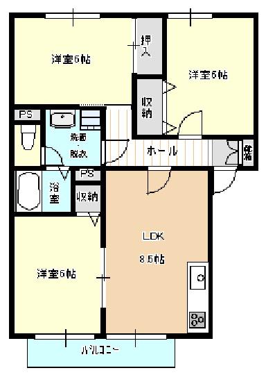 セジュールエザキ(3LDK/1階)の間取り写真