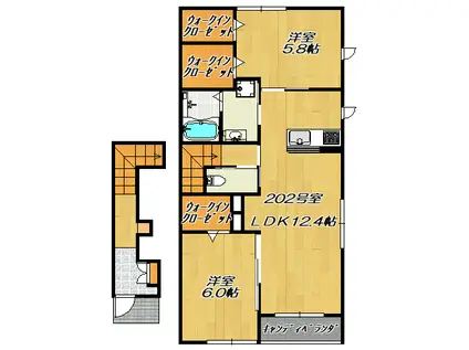 スプリングサイドA(2LDK/2階)の間取り写真