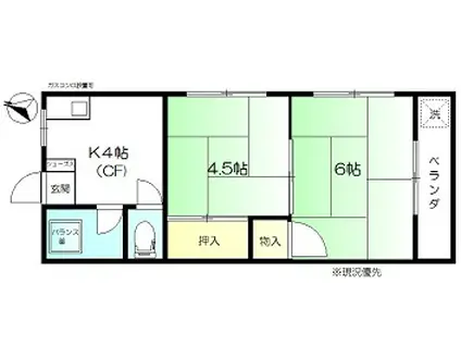 コーポ赤塚(2K/2階)の間取り写真