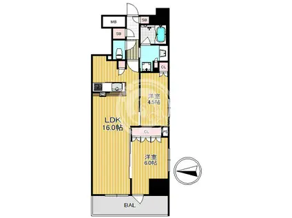ブランズ大阪松屋町(2LDK/6階)の間取り写真