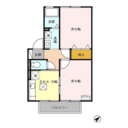 ウィングス三郷 A/B A(2K/2階)の間取り写真