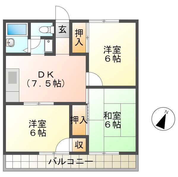 コーポ・おおまち(3DK/2階)の間取り写真