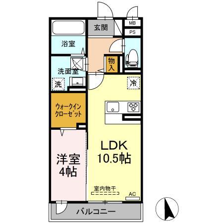 オアシス木之庄(1LDK/1階)の間取り写真