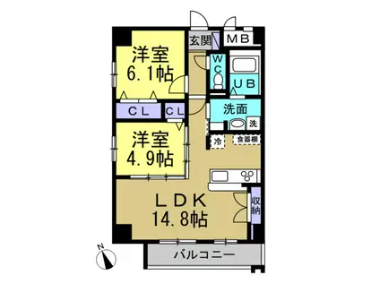プリミエール常滑新開II(2LDK/9階)の間取り写真