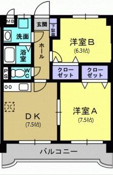 ユーミーリオグランデ(2DK/4階)の間取り写真