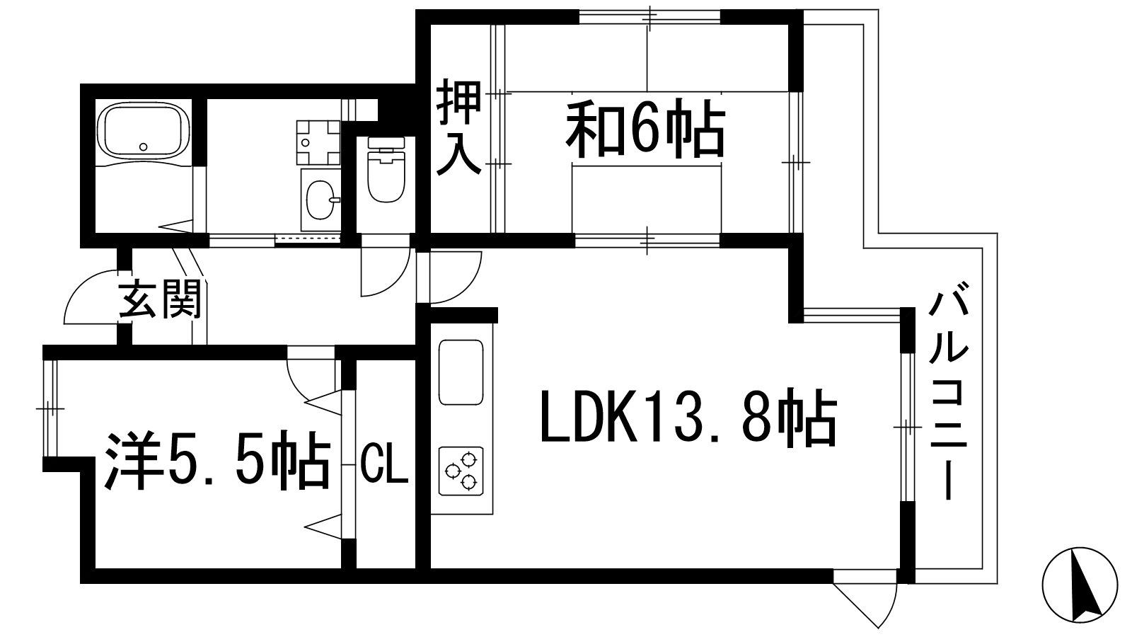 グランドムール宝塚売布南(2LDK/4階)の間取り写真