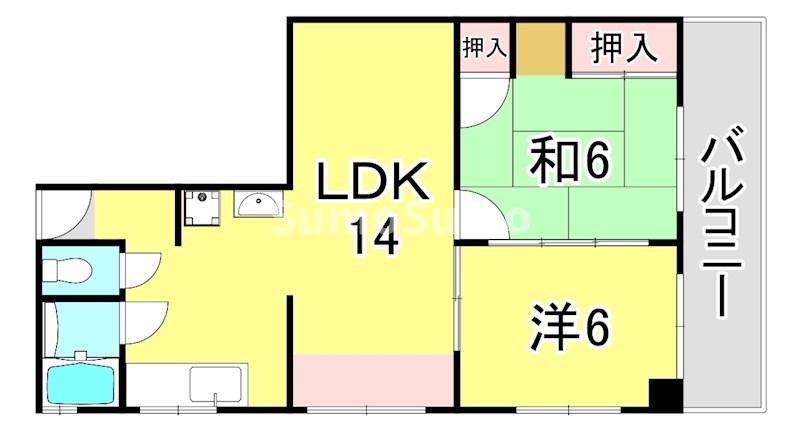 赤浦マンション(2LDK/1階)の間取り写真