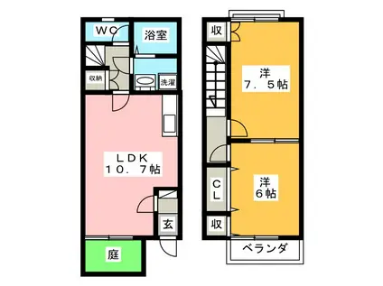 マオ鳴子 A(2LDK/1階)の間取り写真