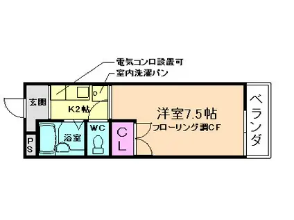ウエストアップ元町(1K/2階)の間取り写真