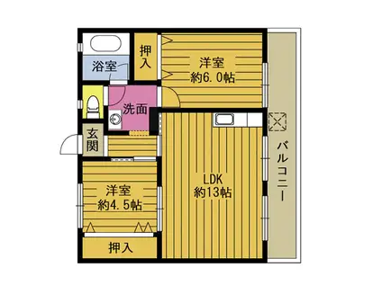 ラインハイム菊池(2LDK/4階)の間取り写真