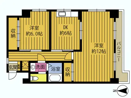 カーサJ(2DK/2階)の間取り写真