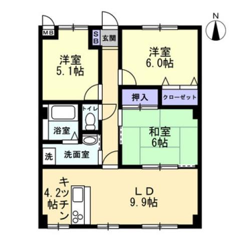 フォブールトロワやくりA(3LDK/2階)の間取り写真