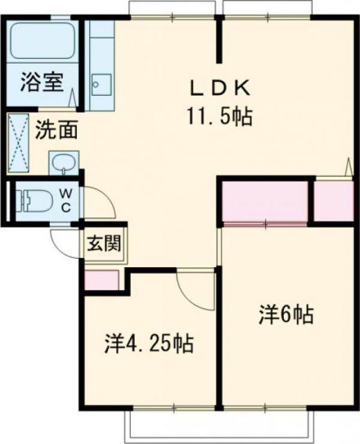 ロイヤルヒルズ II棟(2LDK/1階)の間取り写真