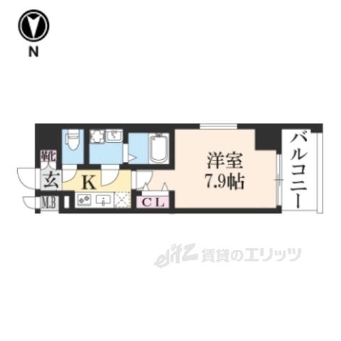 プレサンス京都北野白梅町(1K/5階)の間取り写真