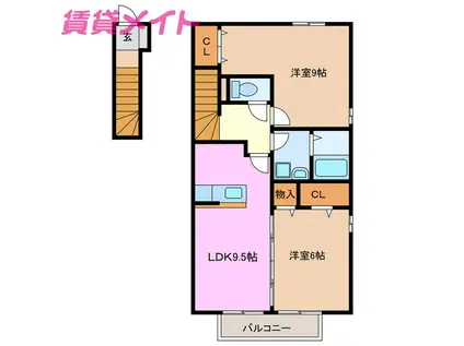 アズール(2DK/2階)の間取り写真