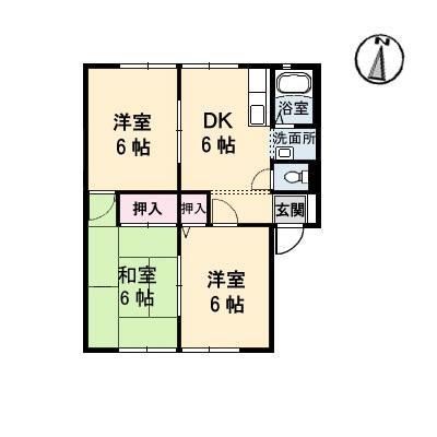 グリーンヒルズ泉川 C棟(3DK/1階)の間取り写真