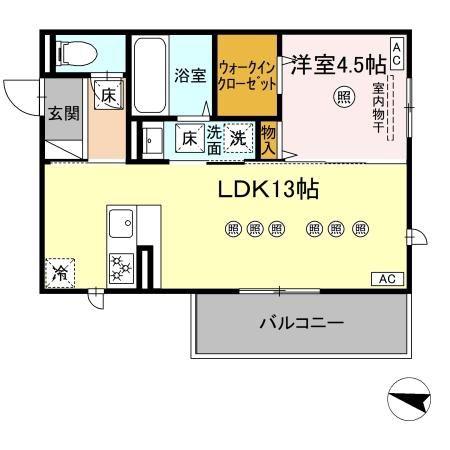 TORISIA飛田(1LDK/1階)の間取り写真