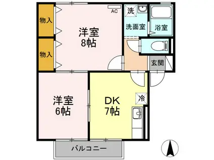 セジュールウメキII(2DK/2階)の間取り写真