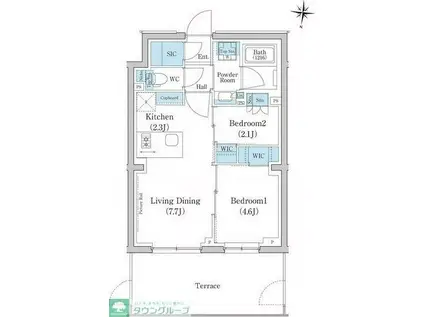 スタイリオ池上サウス(2LDK/1階)の間取り写真