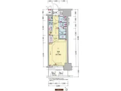 プレサンス大国町ラヴェニール(1K/4階)の間取り写真