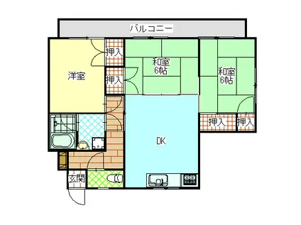 宝洞山ハイツ(3DK/4階)の間取り写真
