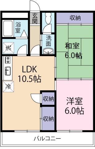 ヴィラ・アンソレイエ脇町II(2LDK/3階)の間取り写真