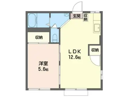 ラフォーレパレスII(1LDK/1階)の間取り写真