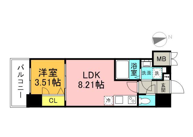 S-RESIDENCE観音公園ALORIA(1LDK/13階)の間取り写真
