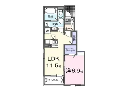 リヴィエール清武 II(1LDK/1階)の間取り写真