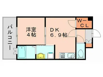 カーサ エンペサール(1DK/10階)の間取り写真