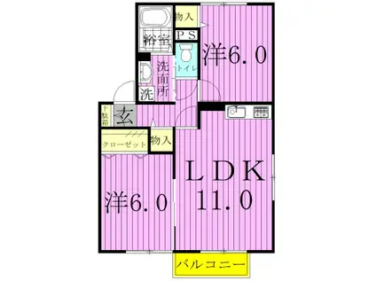 グランメールI(2LDK/2階)の間取り写真