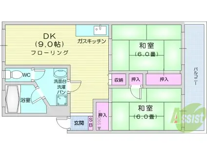第二大和町マンション(2DK/1階)の間取り写真