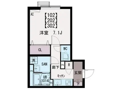 イクシオ六月(1K/3階)の間取り写真