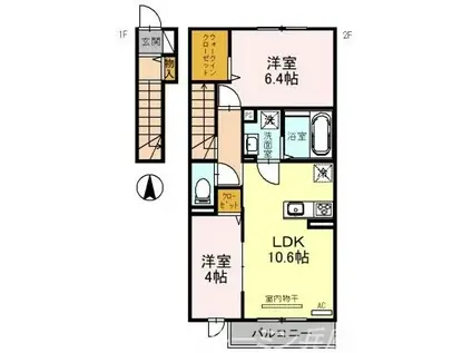 DーROOM社Ⅱ(2LDK/2階)の間取り写真