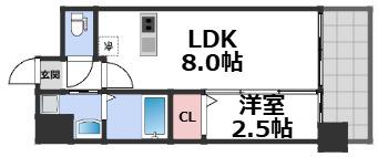 LUXE玉造南(1LDK/13階)の間取り写真