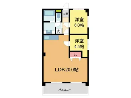 クレストヒル芦屋(2LDK/4階)の間取り写真